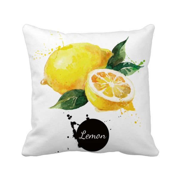 柠檬水果美味健康水彩画方形抱枕靠枕沙发靠垫双面含芯礼物定制简