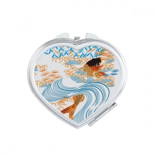 绘画日本文化鱼水心形化妆小镜子便携迷你双面镜礼物定制定做折叠