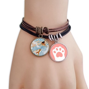 绘画日本文化鱼水黑棕手链对饰品猫咪礼物礼品原创设计