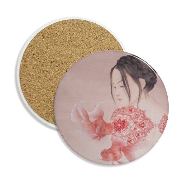 红蕾丝中国古风插画圆形杯垫水杯隔热垫2片装礼品礼物定制定做,节庆用品/礼品,文化创意杯垫/餐垫,淘宝优惠券,粉丝福利购,淘宝优惠卷