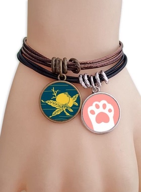 绘画文化黄色桃子黑棕手链对饰品猫咪礼物礼品原创设计