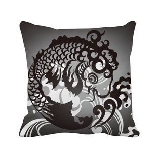 线描黑白鱼波浪花纹方形抱枕靠枕沙发靠垫双面含芯礼物定制简约定