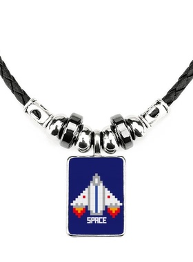 太空太空船起飞像素手工蜡皮绳项链子吊坠饰品合金挂坠男女定制礼