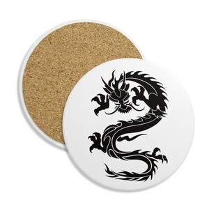 龙动物艺术纹理剪影插画图案圆形杯垫水杯隔热垫2片装礼品礼物定