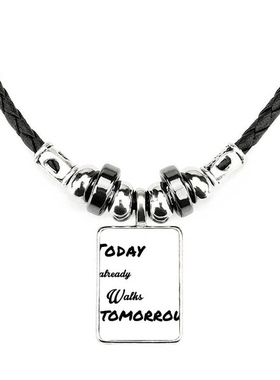 今日永远向前名诗句惜时手工蜡皮绳项链子吊坠饰品合金挂坠男女定