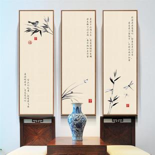 画花鸟客厅三联画 饰画办公室字画茶室挂画禅意中式 素雅新中式 装