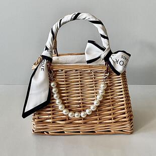 现货珍珠藤编伴手礼盒三八生日伴娘礼品篮手提柳条编织篮子包