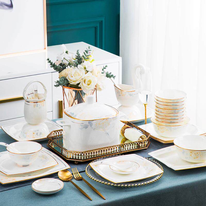 餐具套装 陶瓷景德镇碗碟套装家用56件骨瓷碗盘碗筷礼品 送礼