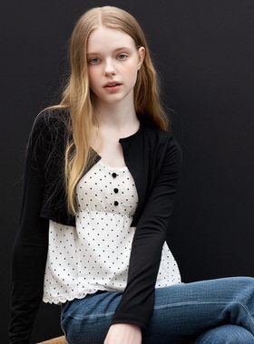 HUAAPPUW波点风潮拼接假两件通勤百搭长袖衬衫上衣女2025秋季新款