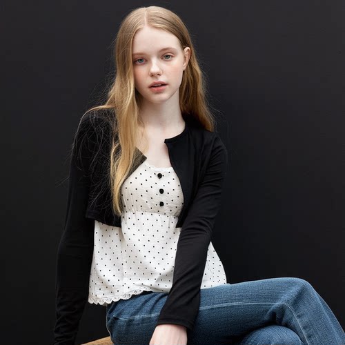 HUAAPPUW波点拼接假两件通勤衬衫