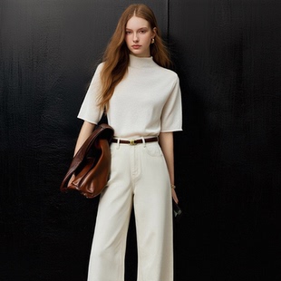 半高领针织衫 穿搭五分袖 2025秋季 row系风格 上衣 新款 HUAAPPUW法式