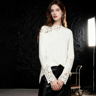 白色打底衫 T恤2025秋冬新款 上衣 半高领镂空设计长袖 HUAAPPUW法式