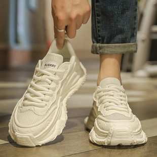 英乔丹尼克男鞋厚底增高运动鞋男款秋季透气小白老爹鞋高级感白鞋