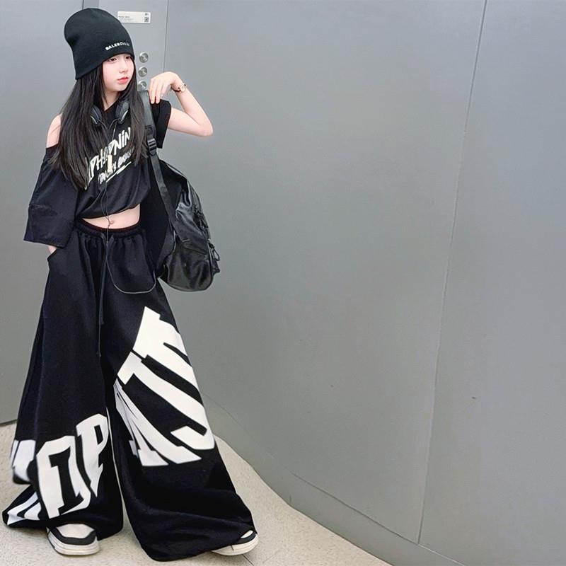 韩版美式嘻哈风女童2026夏季爵士舞套装街舞演出服阔腿裤两件套