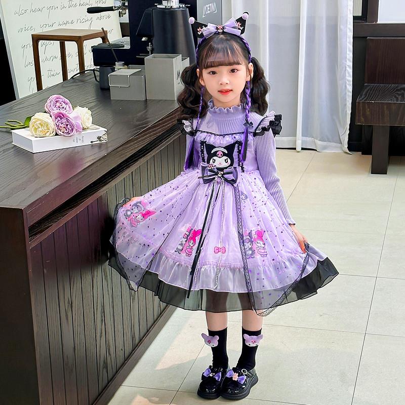 女小童洛丽塔公主裙秋冬新款库洛米毛衣裙子冬季小女孩蓬蓬连衣裙