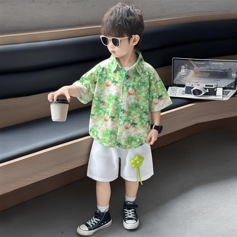 男童夏装短袖套装2026新款韩版帅气中小童薄款衬衫宝宝夏天两件套