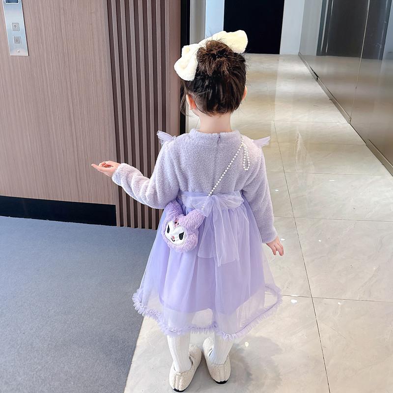 女 童库洛米加绒连衣裙2023秋冬小女生加厚公主裙5宝宝宝洋气裙子
