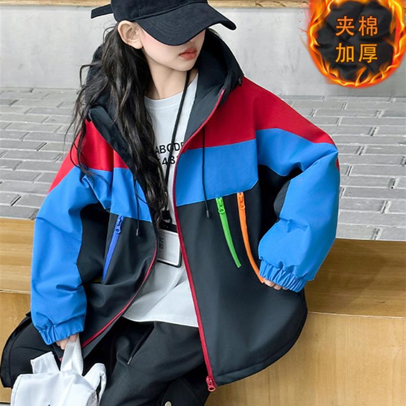 女童拼色外套夹棉加厚秋冬2028新款儿童二棉深秋女大童初冬冲锋衣