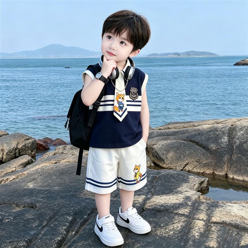 男童夏季无袖套装2026新款宝宝夏装学院风薄衣服儿童六一节演出服