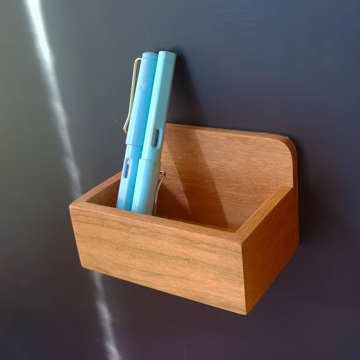睿轩慕城天然实木磁性笔盒收纳盒柚木植物盒冰箱贴磁贴挂墙装饰文具盒