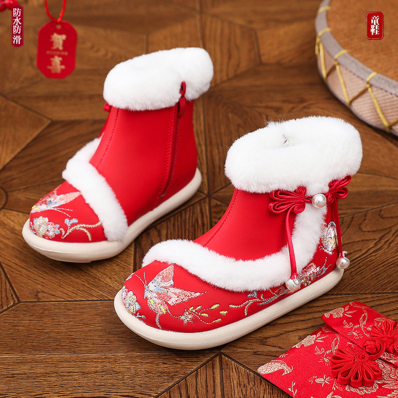 汉服鞋女童冬季 新款雪地靴手工宝宝古风加绒棉鞋拜年儿童绣花鞋,童鞋/婴儿鞋/亲子鞋,儿童汉服鞋,淘宝优惠券,粉丝福利购,淘宝优惠卷