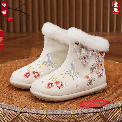 女童儿童皮面短靴国风汉服鞋冬