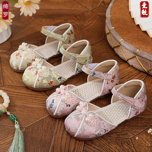 汉服鞋女童中式国风包头侧露凉鞋