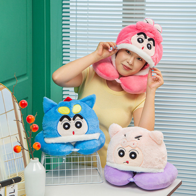 可爱U形护颈枕车载旅行连帽颈枕单人办公室午睡颈椎枕头卡通U型枕