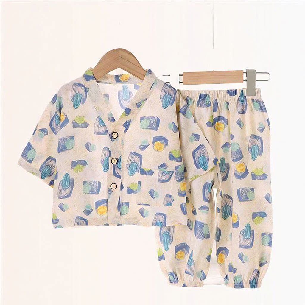 新款儿童绵绸套装中大童男女款休闲宽松薄款空调服小孩家居服套装