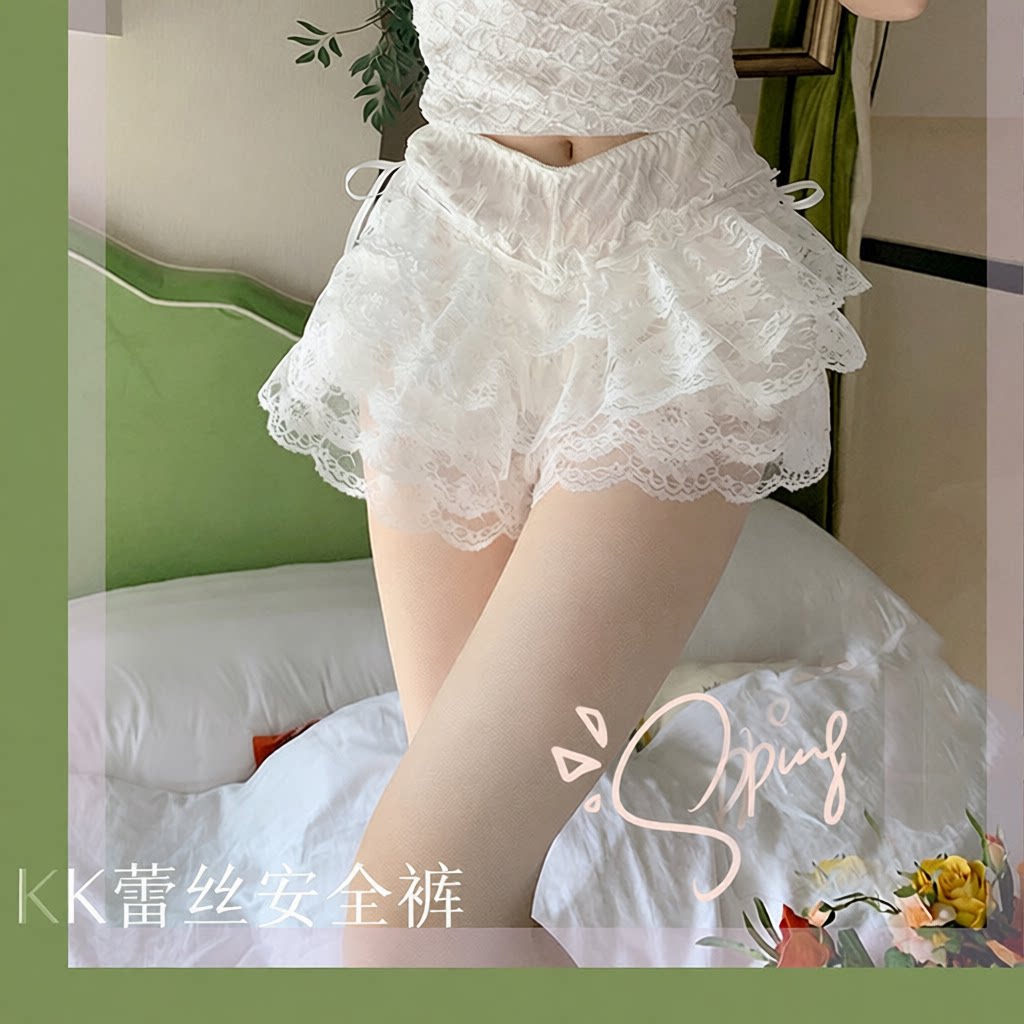 jk裙夏季防走光裙撑短裙收腰修身打底裤甜美可外穿蕾丝花边安全裤