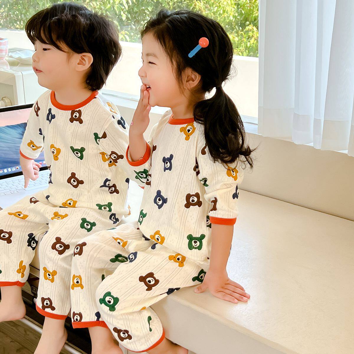 儿童睡衣夏季男女童中袖中裤纯棉呼吸家居服套装ins宝宝空调服A类