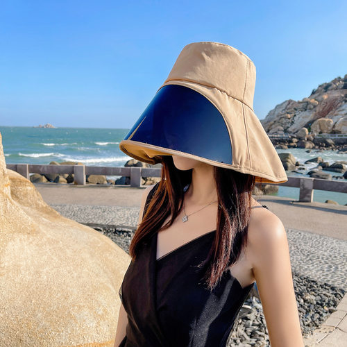 加宽镜片大檐全遮脸水桶帽子女夏天沙滩帽防晒遮阳帽面罩帽渔夫帽
