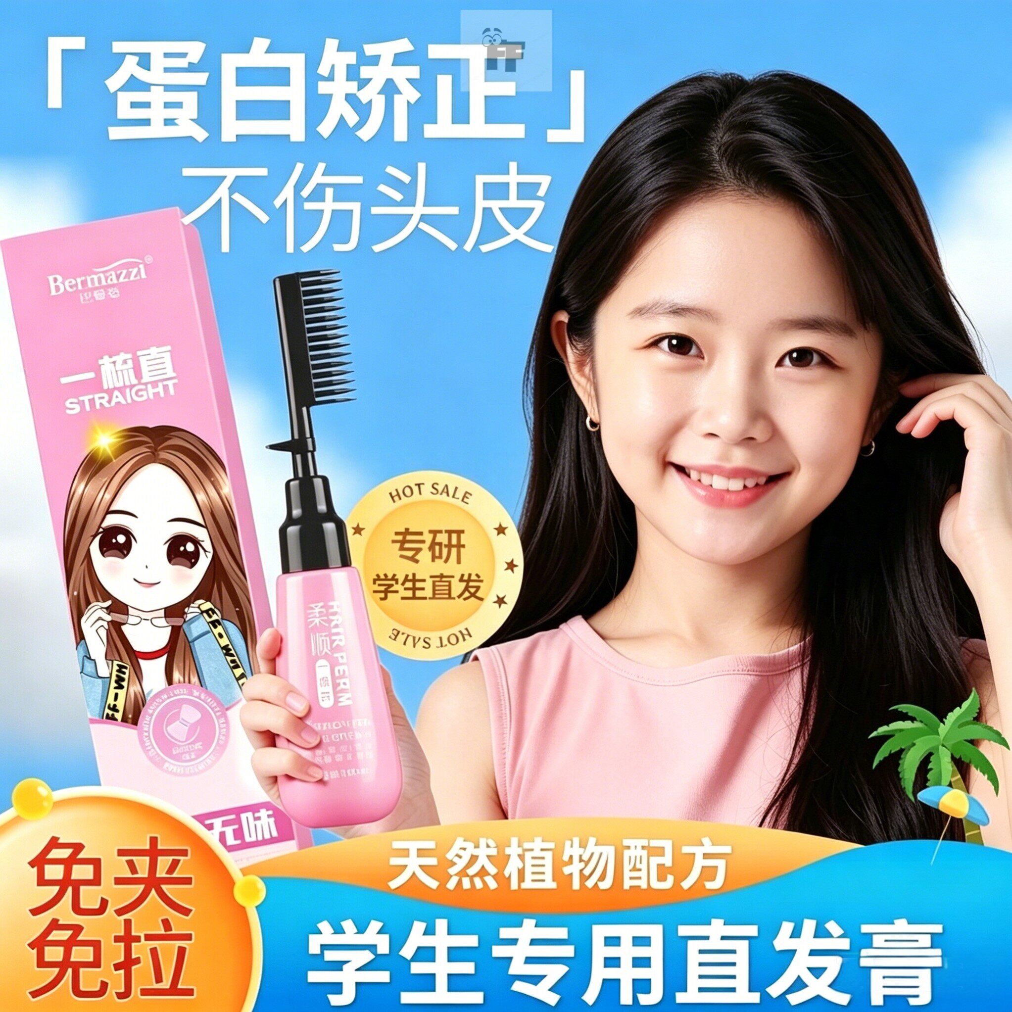 正品学生专用直发膏免拉家用无刺激头发软化剂蛋白矫正直刘海定型