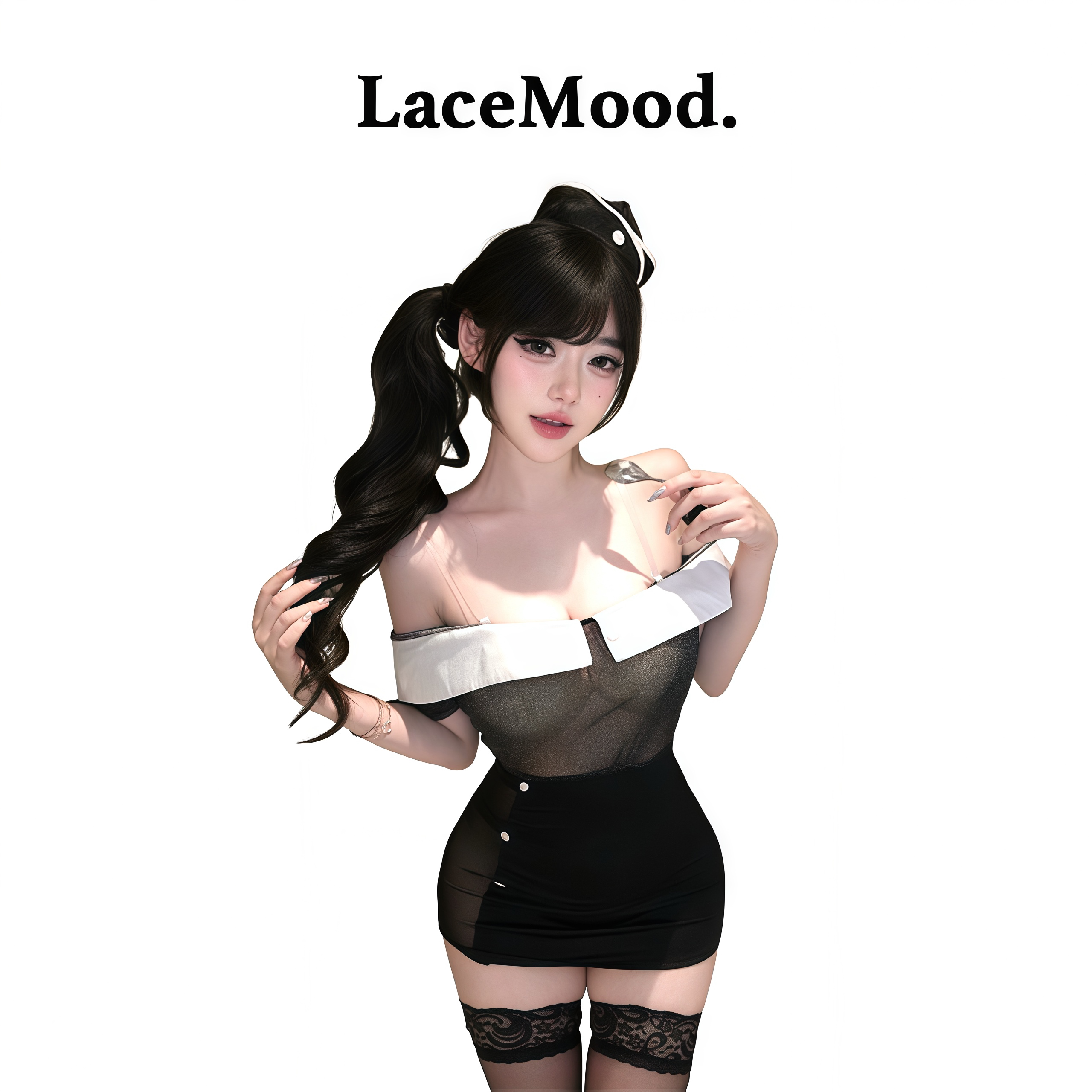 LaceMood：性感火辣空姐套装轻纱镂空透视包臀裙情趣制服qqny内衣