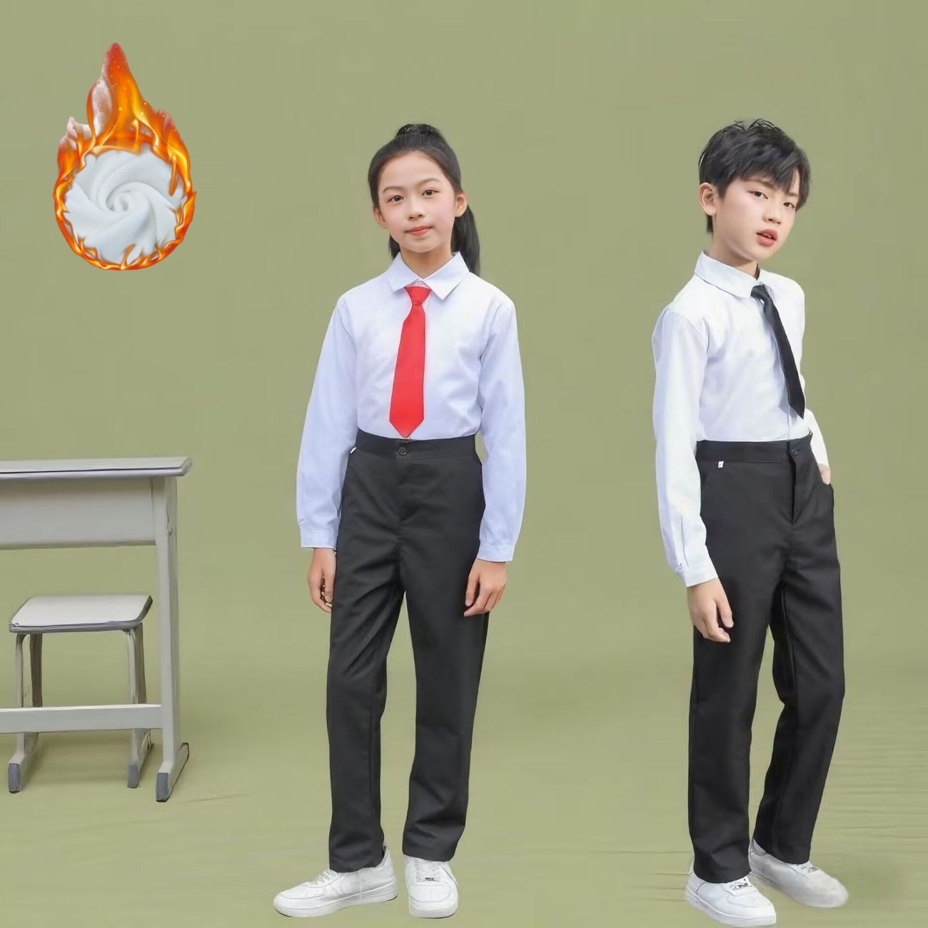 男女童加绒白色衬衫中大