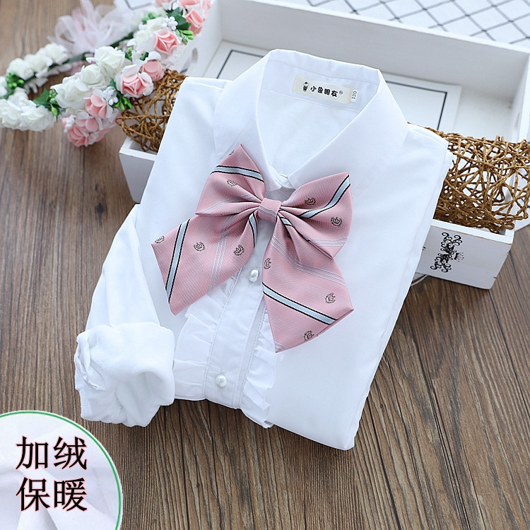 女童加绒白衬衫纯棉长袖