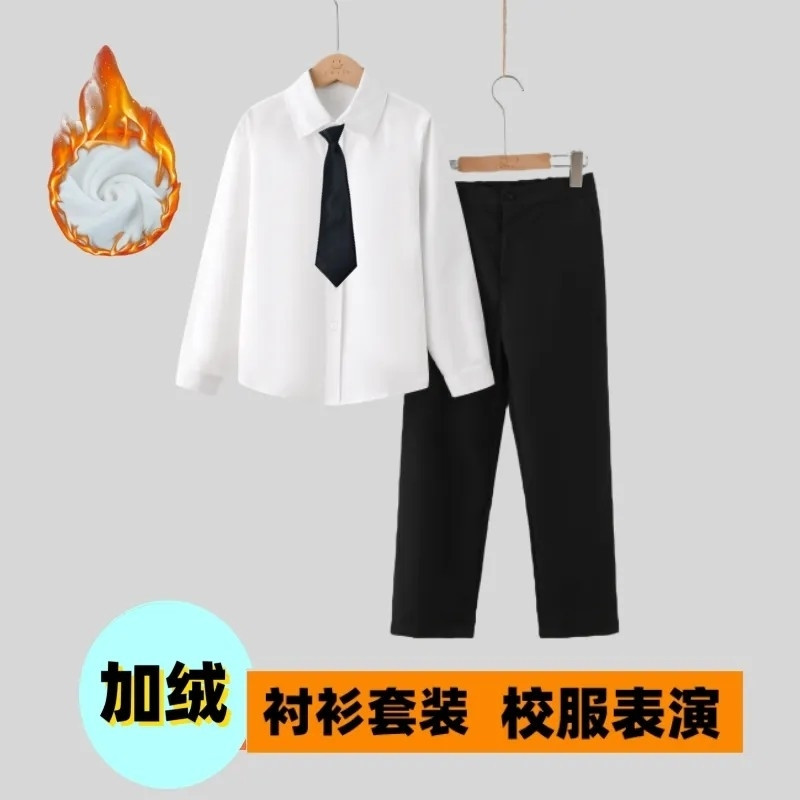 儿童白衬衫男童加绒加厚