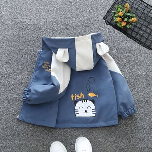 男童卡通外套春装2026新款儿童风衣中小女童款连帽休闲洋气春秋装