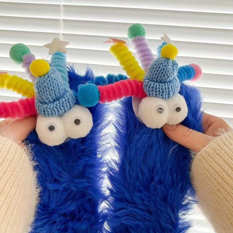 弹簧带帽子搞怪毛绒袜子可爱丑萌情侣中筒袜女秋冬地板袜家居袜男