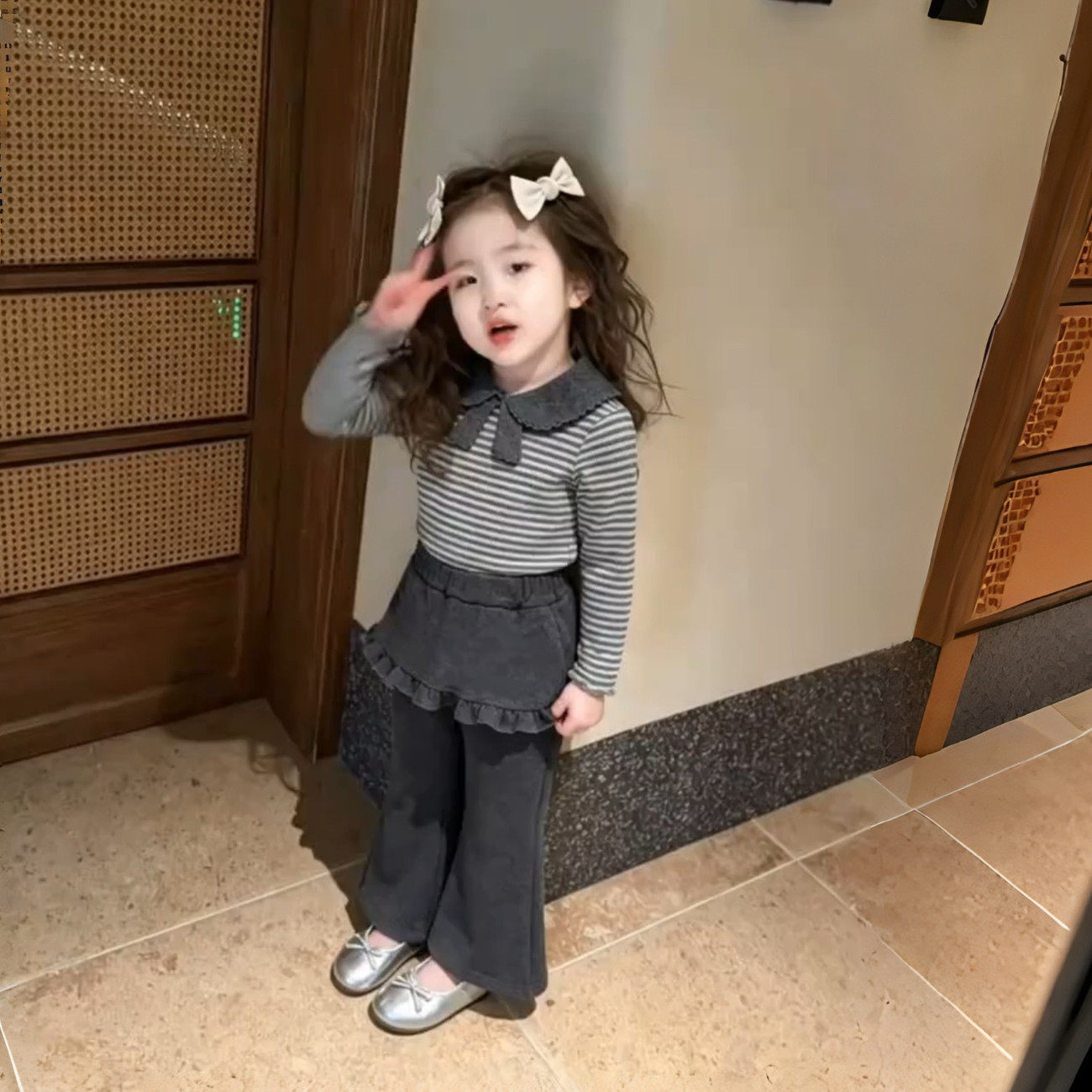 女童春秋季学院风翻领条