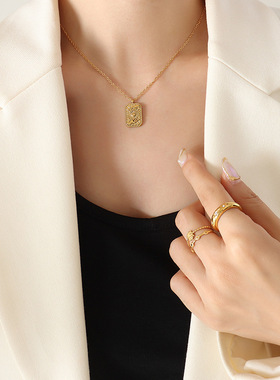 欧美复古钛钢镀金锁骨链