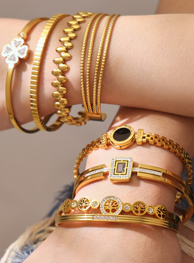 新款镶钻手镯气质轻奢欧美复古不