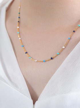 欧美小众优雅个性ins冷淡风多巴胺风格滴油设计钛钢镀金首饰套装