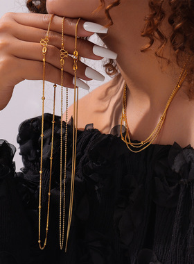 跨境欧美新款时尚可叠戴钛钢项链