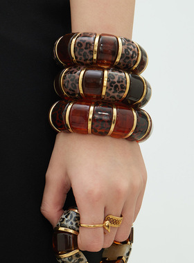 几何晕染树脂弹力绳手镯简约美拉