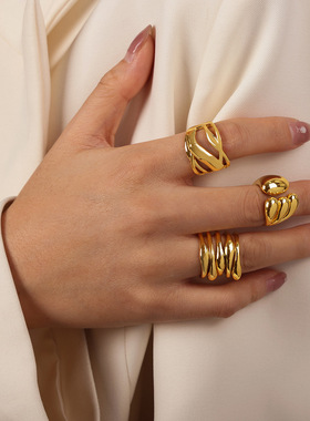 时尚通勤个性气质几何不规则高级感饰品多层次设计感铜材质戒指