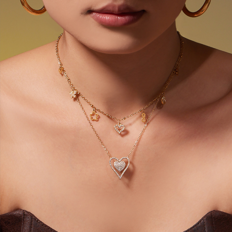 CNC微镶锆石桃心满钻项链女士小