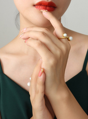 法式ins风设计感镶嵌七彩珠扭结戒指女小众个性气质高级感食指戒