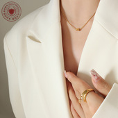 气质小扭管波浪形吊坠项链女小众设计钛钢镀18k金圆蛇链首饰 P972