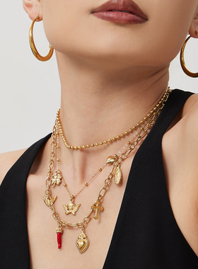 不锈钢夹珠链双层项链DIY多配件